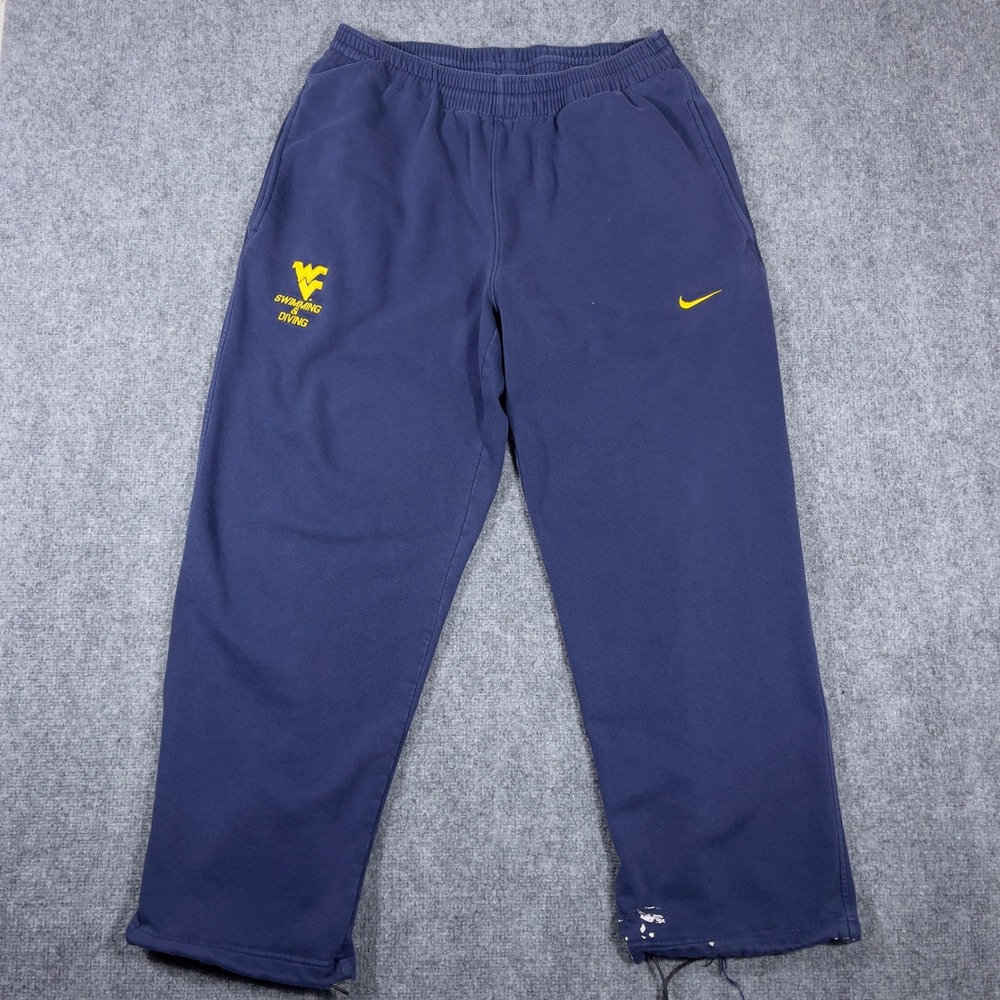 Vtg Nike WVU Swimming & Diving Sweatpants Distressed Mens Medium Navy Adj Hem